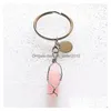 Keychains Lanyards Wire Wrap Reiki Healing Natural Shape Stone Chakra Amethyst Pink Rose Crystal Key Rings Keyrings Women Men Jewe Dhpi3