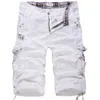 Herren-Shorts, Herren-Shorts, lose große Cargo-Shorts, Baumwolle, taktische Freizeit-Shorts für Herren, einfarbig, Patchwork, Militär-Shorts, weiß, knielang, Z230703