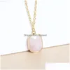 Pendentif Colliers Pierre Naturelle Druzy Cristal Collier Or Carré Style Améthyste Rose Quartz Chakra Guérison Bijoux Pour Femmes Taille Dhtae