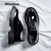 Buty wizytowe Buty wizytowe Misalwa Mid Heel Men Oxford Patent Leather British 's Office Formal Lace-up Black Z230704