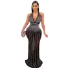 Afrikanska paljetter Sjöjungfru Formella aftonklänningar Långa sexiga Plus Size Sparkly Beaded Bal Pageant Klänningar hängande hals kristall Robe De Soiree