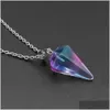 Pendant Necklaces Cone Stone Opal Crystal Pendum Necklace Chakra Healing Jewelry For Women Men Stainless Steel Chain Drop Delivery Pe Dhnif