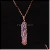 Pendant Necklaces Healing Crystal Natural Stone Hexagon Pillar Charms Twine Copper Tree Of Life Wire Wrap Amethyst Tiger Eye Rose Qu Dhu1B