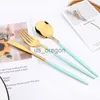 Наборы наборов посуды Drmfiy Mint Gold Cutlery Set Set Fork Newse Soup Dessert Ice Spoon Spoon Shet Shet о нержавеющей стали Полный ужин Western Flatwar x0703