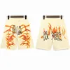 Palm Angel Summer Flame print furred shorts Loose casual men's and women's sports quarter pantsS-XL