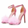 3354 Black 2767 Sandals Sexy Women Dress Feather Flock 11Cm High Heel Bohemian British Style Lady Party Shoes Plus Big Size 45 46