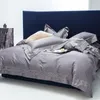 Juegos de cama 100S algodón egipcio hueco borde ancho bordado lujo 4 Uds funda nórdica con sábana plana funda de almohada Super gris