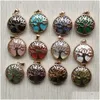 Charms Gold Life Of Tree Natural Stone Tiger Eye Lapis Lazi Crystal Rose Quartz Malachite Aventurine Opal Turquoise Pendant For Diy Dhtwd