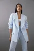 Conjunto de Blazer Feminino Azul Céu Calças Longas Feitas sob Medida para Escritório Feminino Duas Peças Vestuário de Negócios Com Peito Único