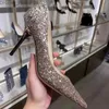 Buty wyjściowe Buty wizytowe Wysokie obcasy Buty ślubne damskie Panna młoda Złote obcasy Luksusowy projektant Eleganckie sandały na imprezę Sukienka w paski Taniec na rurze Sexy Srebrne obcasy 230323 Z230703