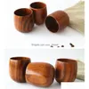 Cups Saucers Japan Style Wooden Tea Cup 5Oz Natural Wood Wine Glasses 150Ml Coffe Mugs Beer Juice Milk Drop Delivery Home Garden K Dhtvz