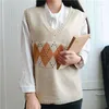 Kadın Sweaters Sweater Yelekleri Kadın Argyle 4-Color Kore tarzı gündelik moda gevşek all-maç kolsuz üstler örgü öğrencileri günlük