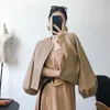 Women's Leather 2023 Genuine Coat Short Spring Korean Loose Casual O-Neck Lantern Sleeve Sheep Jacket Clothing