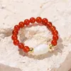 3mm Natural Red Agate White Shell Rice Small Bead Rings Women Fashion Handmade Round Stone Reiki Energy Stretch Finger Ring