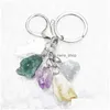 Key Rings Natural Rough Ore Stone Set Ring Keychain Fluorite Crystal Quartz Women Men Car Holder Mineral Keyrings Jewelry Drop Delive Dhpri