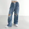 Jeans Vintage déchiré jean Streetwear découpe droite taille basse Baggy jean ample femmes Y2k esthétique Hiphop Cargo pantalon pantalon de base