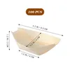 Dinnerware Sets 100 Pcs Disposable Sushi Wood Boat Dessert Plates Tray Appetizer Dishes Serving Container