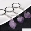 Schlüsselanhänger Natürliche Amethyst Rohstein Schlüsselanhänger Heilkristall Mineral Probe Handtasche Schlüsselanhänger Anhänger Zubehör Drop Lieferung J Dhwrg