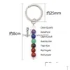 Keychains Lanyards Natural Crystal Key Rings Colorf 7 Stone Beads Metal Keychain Jewelry Bags Pendant Diy Accessories Wholesale Dr Dhakg