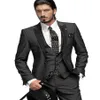 Abito uomo intero Carbone One Button Smoking dello sposo per uomo Abiti Groomsman Giacca Pantaloni Gilet Smoking da sposa Matrimonio Su304I