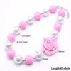 Девочки модные белые + розовые розы Коренерия бусин -пузырька ожерелье для детских ювелирных украшений