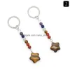 Keychains Lanyards Star Shape Stone Key Rings 7 Färger Chakra Pärlor Kedjor Charms Healing Crystal Keyrings for Women Men Drop Deli Dhu4i