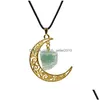 Pendant Necklaces Gold Hollow Moon Irregar Ore Rough Stone Tiger Eye Agates Healing Crystal Quartz Jewelry Making Drop Delivery Penda Dhcez