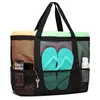 Shopping Bags 9 Pockets Large Beach Bag For Towels Mesh Durable Picnic Bags For Toys Waterproof Underwear Pocket Beach Tote Bag Summer 230701