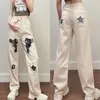 Jeans Pentagram Patch Baggy Jeans Woman Haruku Street Hip Hop Distressed High Waisted Jeans Casual Women Clothing Mom Jeans Pants