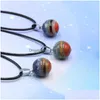 Hanger Kettingen Healing Chakela Crystal Natuursteen 14Mm Rainbow Ball Chakra Charms Tijgeroog Lapsi Touw Ketting Groothandel Christm Dh36P