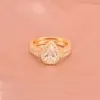 With Side Stones she 2 Pcs Yellow Gold Color Wedding Rings Set Solid 925 Sterling Silver 3Ct Halo AAAAA CZ Pear Cut Engagement Rings for Women 230703