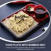 Set di stoviglie Piatto di noodle freddi Vassoi di plastica Set rettangolare Piatto Udon Abs Tappetino di bambù Giapponese