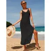 Menas de banho feminina 2023 Concobrições de biquíni de decote em V Perna de fenda White Cut Out Crochet Tunic Summer Beach Dress Women Women Use Swim Swim Subs