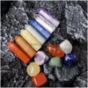 Pedra Conjunto de 7 Chakras Reiki Pedras de Cristal Natural Ornamentos Polimento Rocha Quartzo Ioga Contas de Energia Cura Artesanato Decoração Gota D Dh56H