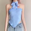 Tanks Halter Slim Sexy Vest with Wooden Ears Women Clothing 2023 Summer Fashion Womens New Solid Color Bandage Bowknot Tube Top