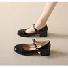 Dress Shoes Pearl Chain Women's Flat Fashion Female Low Top Mary Jane Square Toe Luxury Comfort Womens Zapatos De Mujer