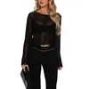 Magliette da donna Maglia Crop Top Y2k Abbigliamento Donna Casual Tinta unita Manica lunga O Collo Crochet Hollow Cut Out Shirt Street Aesthetic