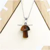 Pendant Necklaces Lots Colors Carving Mushroom Shape Reiki Healing Crystal Tiger Eye Rose Quartz Opal Aventurines Necklace For Women Dhxjp