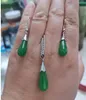 Gota de água cilíndrica verde malaio jade 925 colar de pingente de prata conjunto de 2 peças conjunto de joias