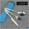 Flatware Sets Portable Set With Zipper Bag Outdoor Travel Cam Recyclable Cutlery Pouch Forks Spoon Knife Dinnerware Kit Drop Deliver Dhped