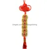 Annan Heminredning Röd Kinesisk Knot Feng Shui Set med 6 Lycksalighet Forntida Mynt Välståndsskydd Lycka Bil Drop Leverans G Dhmex