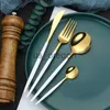 Dinnerware Sets Mirror Black Gold Stainless Steel Cutlery Set Christmas Tableware Dinnerware Set Coffee Ice Dessert Tea Spoons with Long Handle x0703