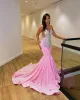 Eleganti abiti da ballo a sirena rosa con scollo a V e cristalli di perline Abiti da sera Abito da donna a tromba per ragazze nere Prom