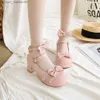 Dress Shoes Dress Shoes Lolita Girls Mary Janes Shoes Bowknot Princess Ruffles Japan Sweet Bride Wedding Party Dress Pumps Cosplay Pink Plus Size 34-48 Z230703