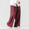 Pants New Cotton Linen Extra Wide Leg Pants Men Chinese Style Male Fashion Loose Comfortable Trousers Solid Drawstring Harem Pants