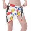 Damen Bademode Sexy Frauen Piet Mondrian Abstrakte Quadrate Linien Polyester Kaftan Sarong Badeanzug Rot Blau Bikinis Cover-Ups Röcke Rock