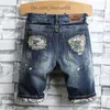 Męskie spodenki letnie męskie Vintage porwane krótkie dżinsy Streetwear dziura wąskie spodenki jeansowe męskie markowe ciuchy Z230703