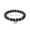 Perlé Mode Om Pendentif 8Mm Pierre Volcanique Couple Strand Bracelet Charmes Bracelets Pour Femmes Élasticité Yoga Bracelet Hommes Bijoux Dr Dh9En