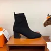 Women's Shoes Socks Boots Designer Elastic Knitted Wool High Heels Square Toe Heel Height 6.5cm with Box 89786 47407 10755 56942