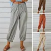 Pants Capris Women's summer pants elastic solid color wide leg patch pocket casual everyday wear brushed high waist 9th place in women's fashion HDK230703